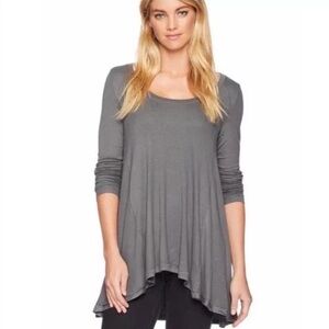 Free People January Basic Scoopneck Swing Ribbed Tunic Long Sleeve Shirt Grey XS